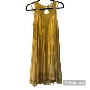 Anthropologie women’s yellow boho crochet lace sleeveless dress size small